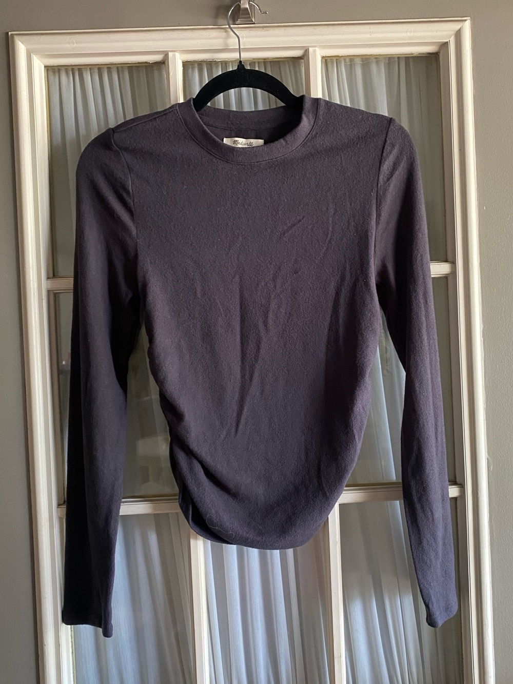 Madewell Long-Sleeve Brushed Crewneck Crop Top - Charcoal Gray